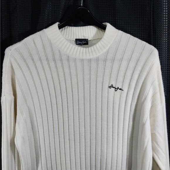 SEAN JOHN! LUXE VANILLA CREAM RIBBED KNIT OVERSIZED CREW NECK SWEATER! SZ XL - Picture 3 of 9